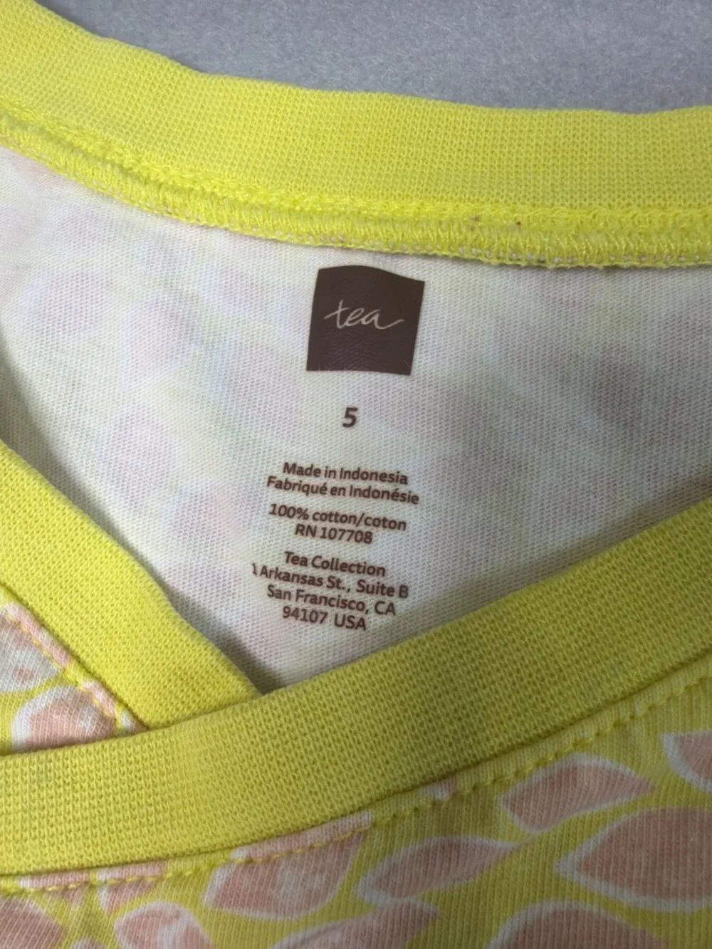 Tea Collection Dress Size 5 Yellow Flutter Sleeve 100% Cotton